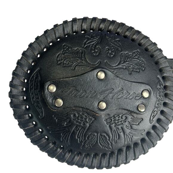 Iron Horse Black Studded Embossed Leather Belt with leather Buckle Size S/M - Picture 1 of 6